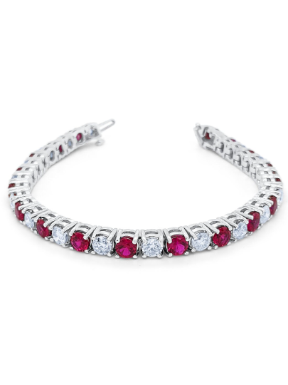 14k White Gold Ruby Tennis Bracelet with Natural Diamond