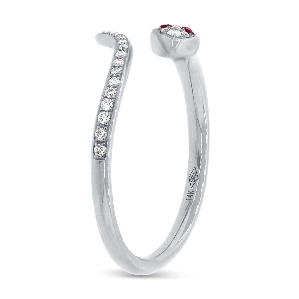 Diamond & 0.03ct Ruby 14k White Gold Snake Ring Size 3