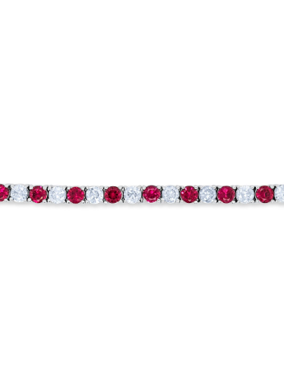 14k White Gold Ruby Tennis Bracelet with Natural Diamond