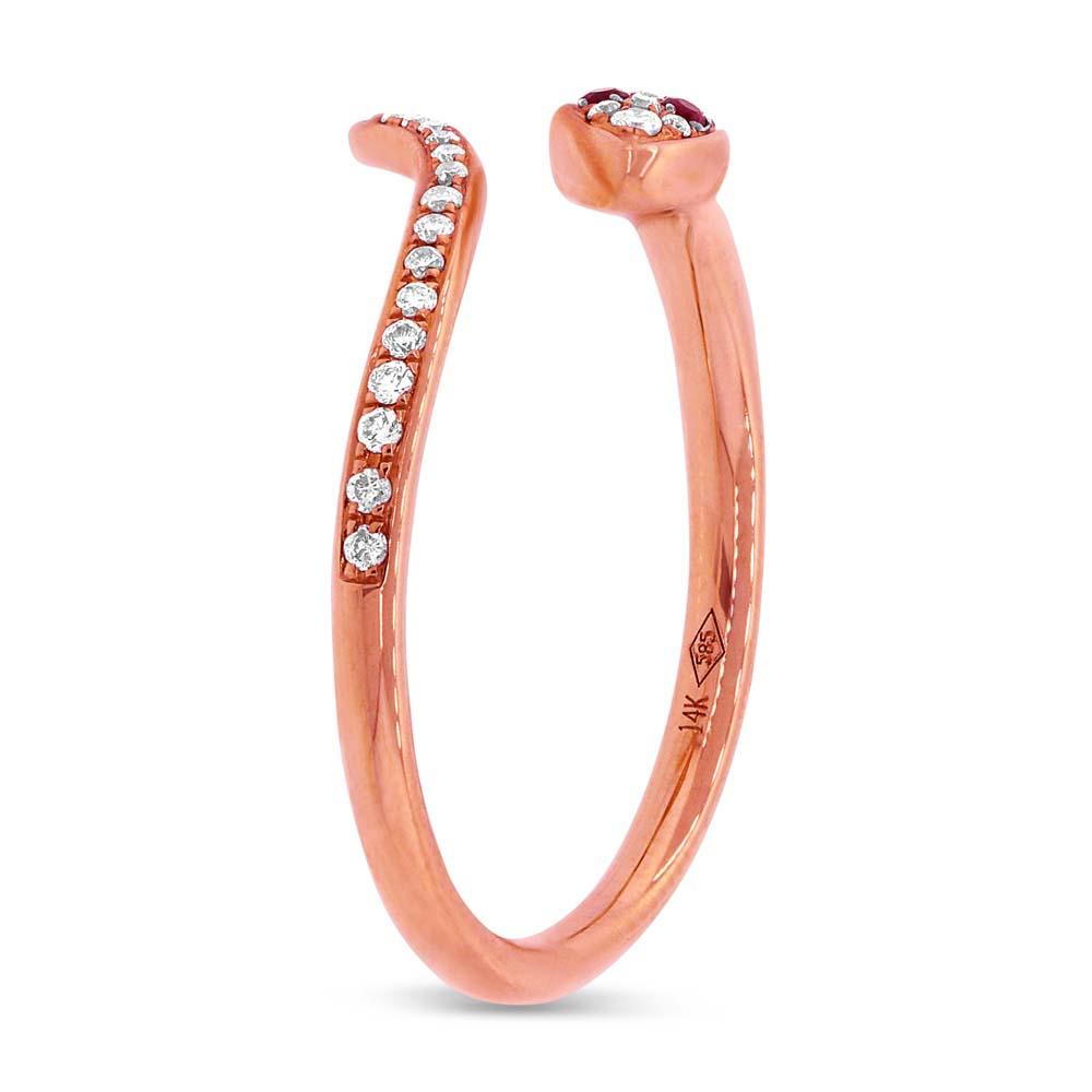 Diamond & 0.03ct Ruby 14k Rose Gold Snake Ring Size 3