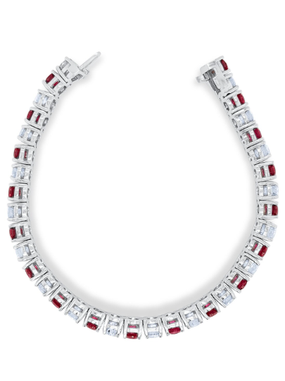 14k White Gold Ruby Tennis Bracelet with Natural Diamond