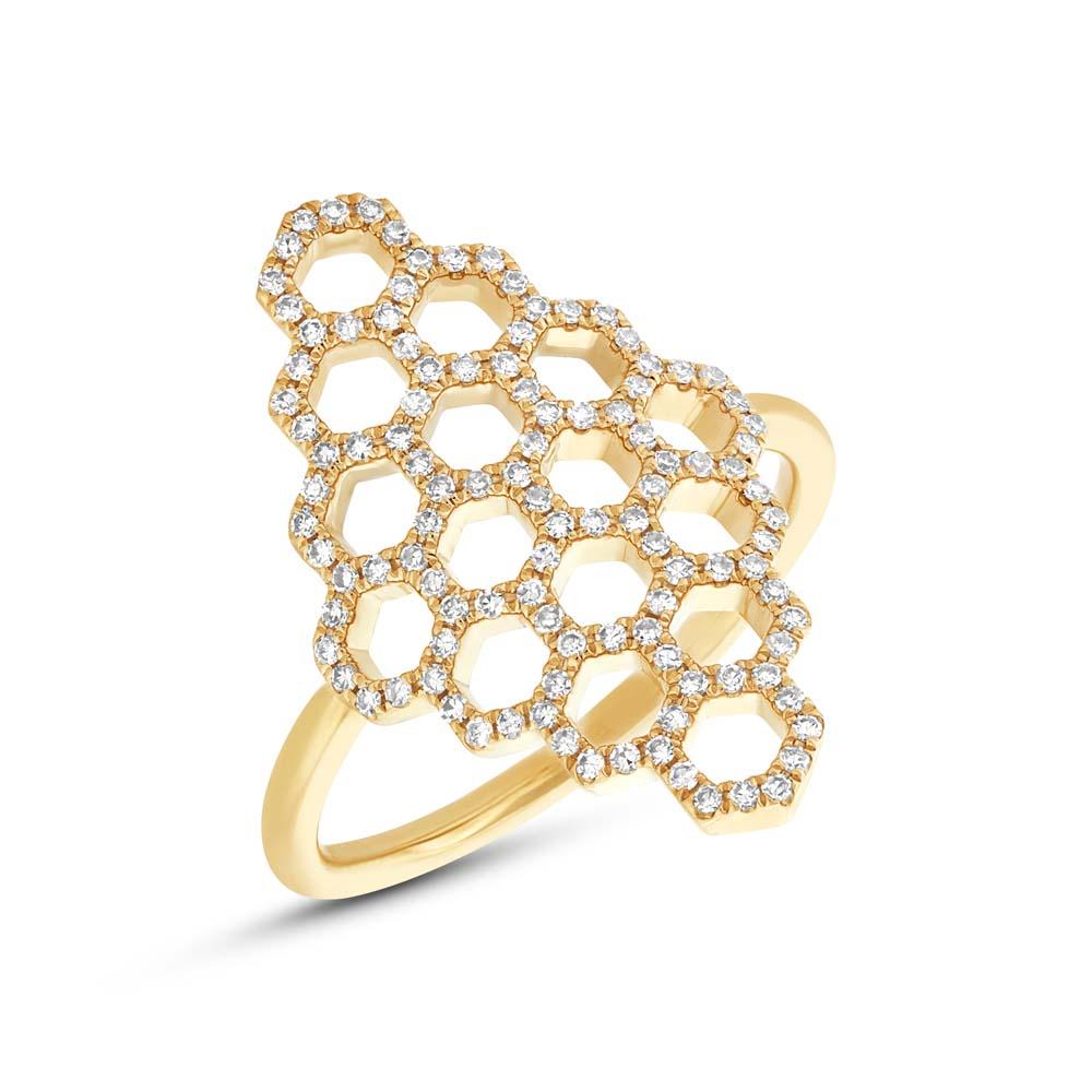 14k Yellow Gold Diamond Honeycomb Ring - 0.30ct