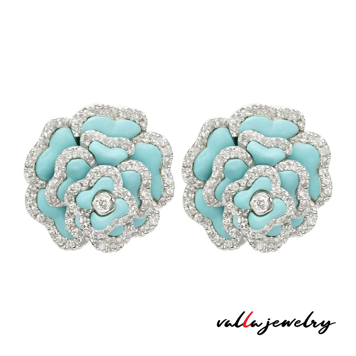 18K White Gold Diamond Turquoise Earrings