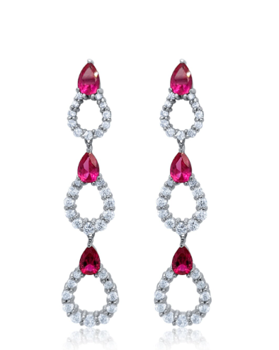 18K White Gold Ruby Earring With Diamond