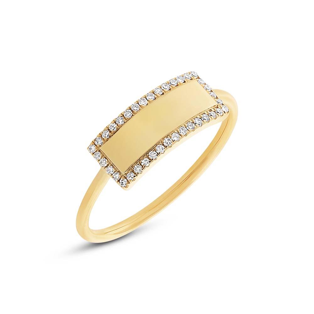 14k Yellow Gold Diamond Bar ID Ring Size 4