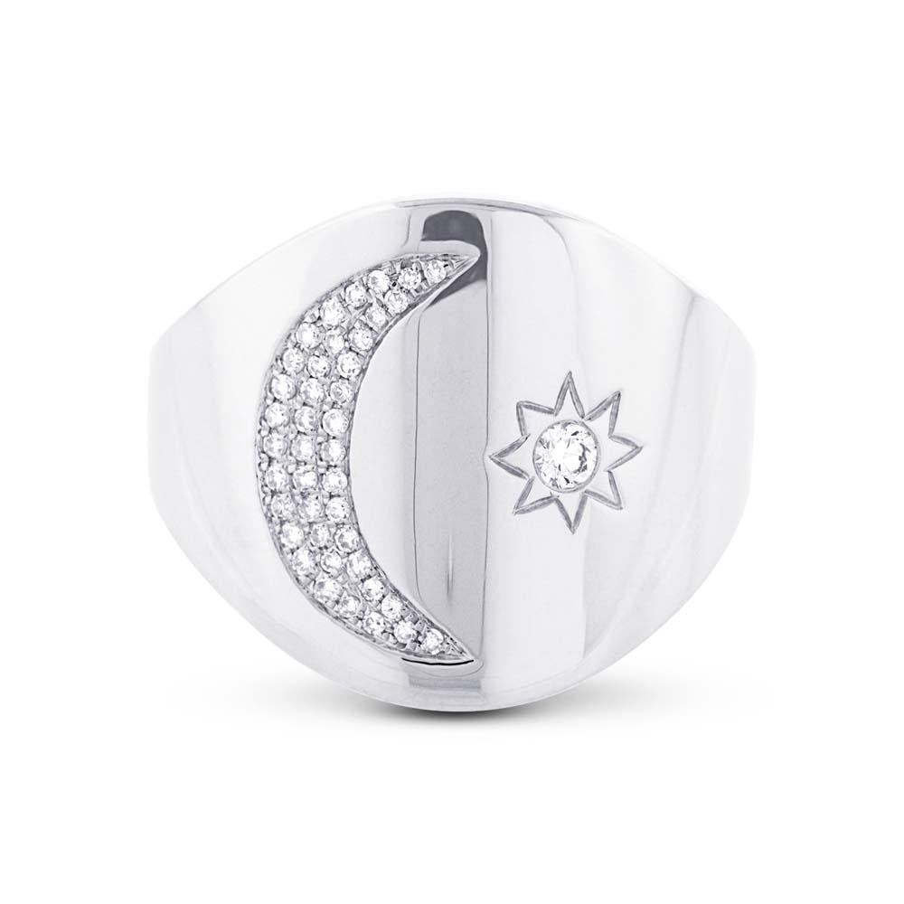 14k White Gold Diamond Sun & Moon Ring - 0.16ct