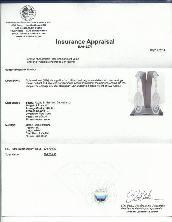 18k White Gold Diamond Earring - 9.41ct