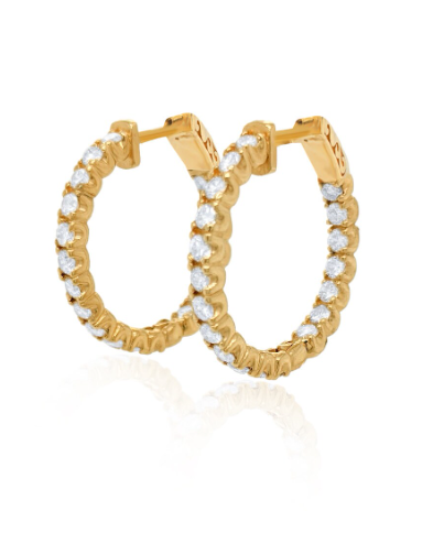 14K Yellow Gold Diamond Hoop Earring