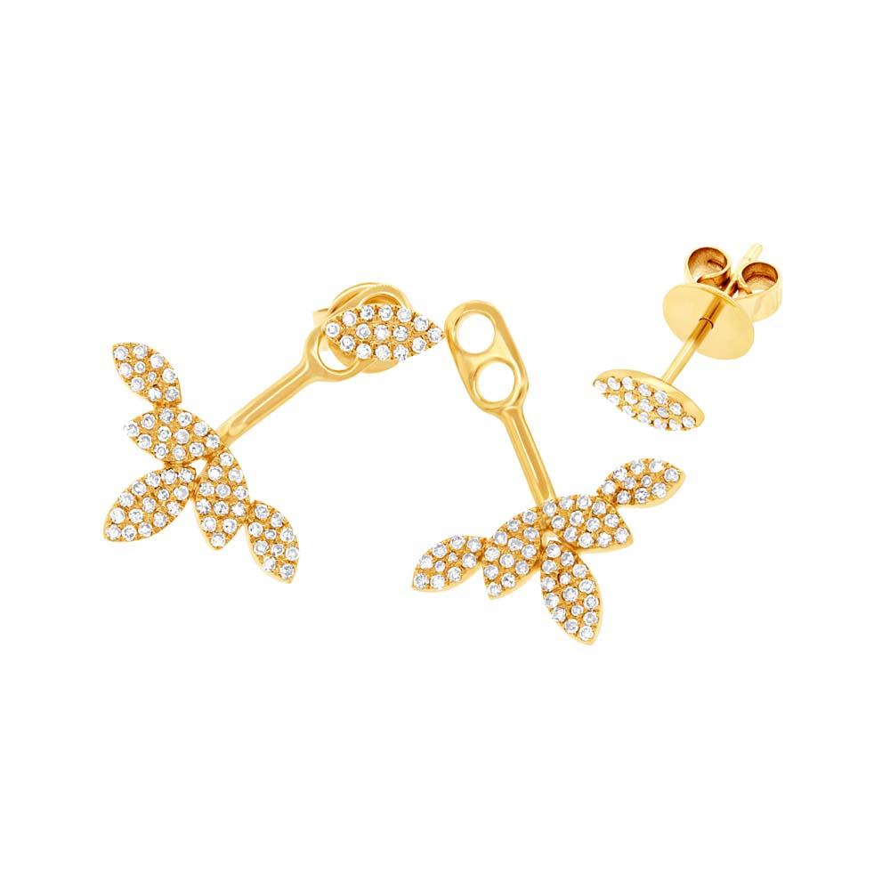 14k Yellow Gold Diamond Leaf Earring Jacket with Stud
