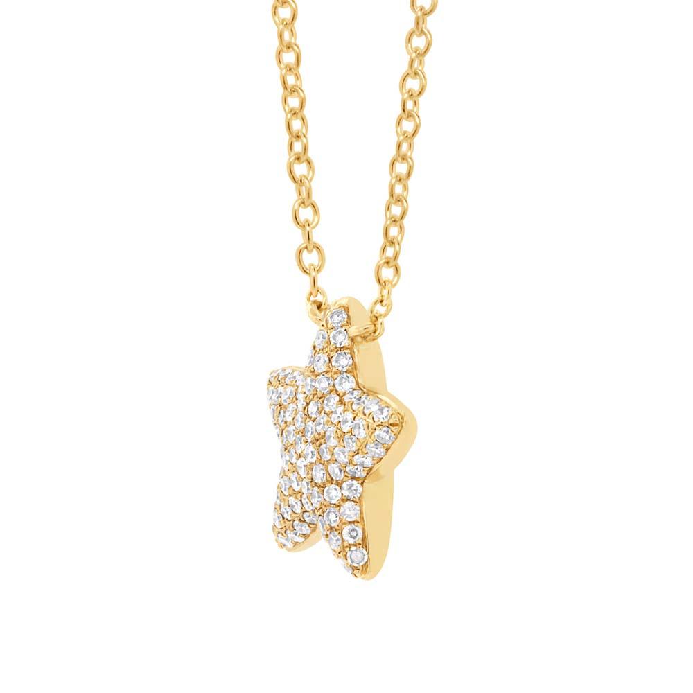 14k Yellow Gold Diamond Pave Star Necklace - 0.27ct