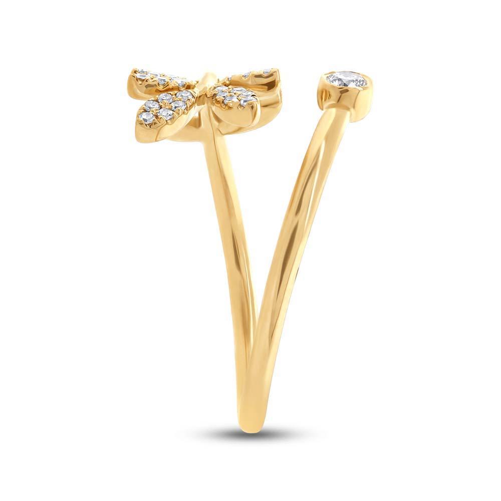 14k Yellow Gold Diamond Leaf Lady's Ring - 0.20ct