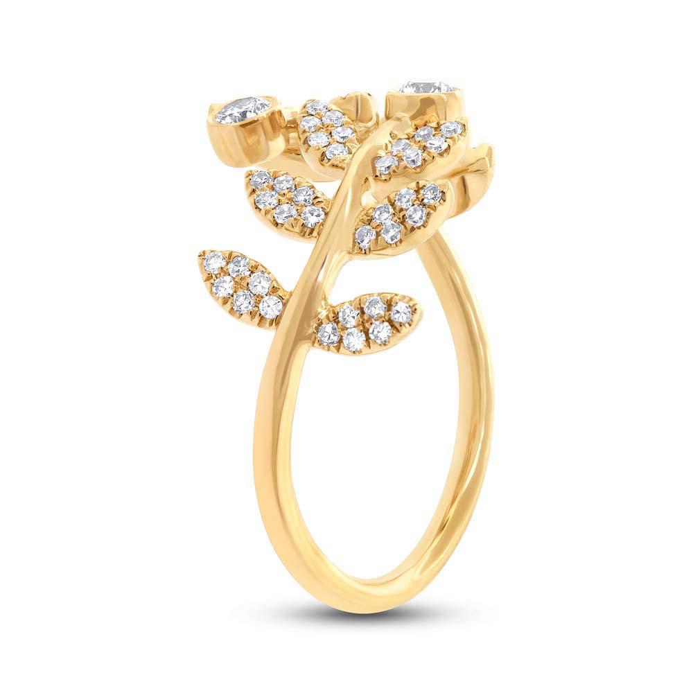 14k Yellow Gold Diamond Leaf Lady's Ring - 0.36ct