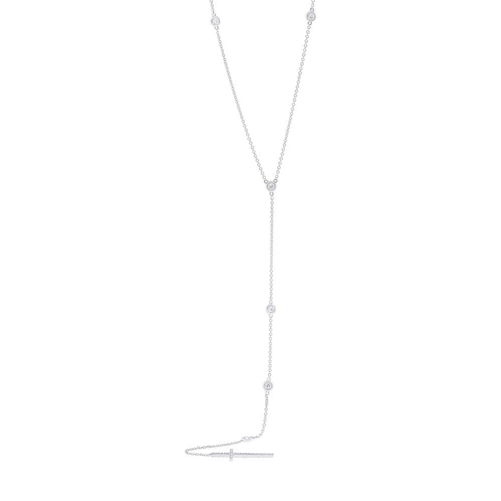 14k White Classy Gold Diamond Cross Lariat Necklace - 0.49ct V0029