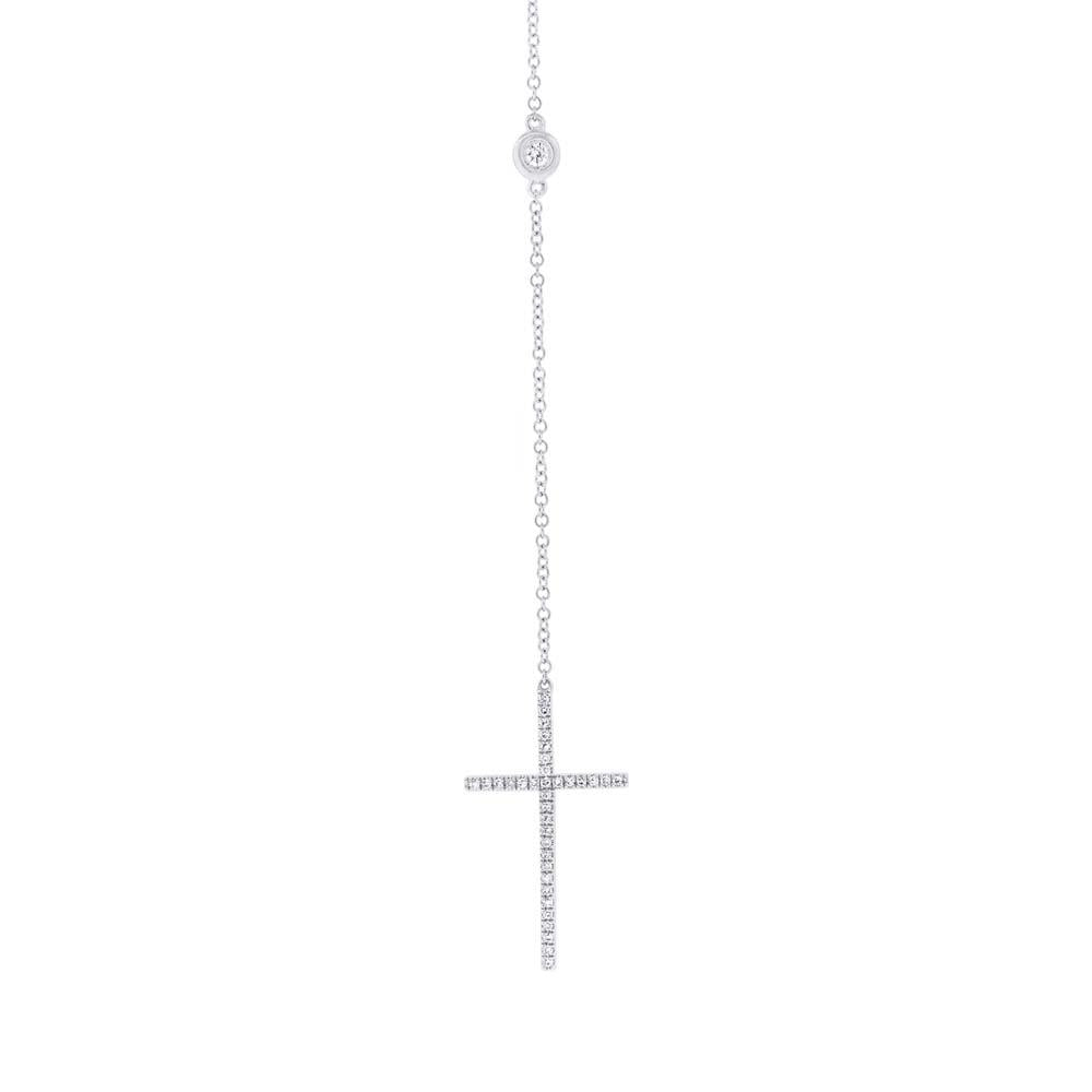 14k White Classy Gold Diamond Cross Lariat Necklace - 0.49ct V0029