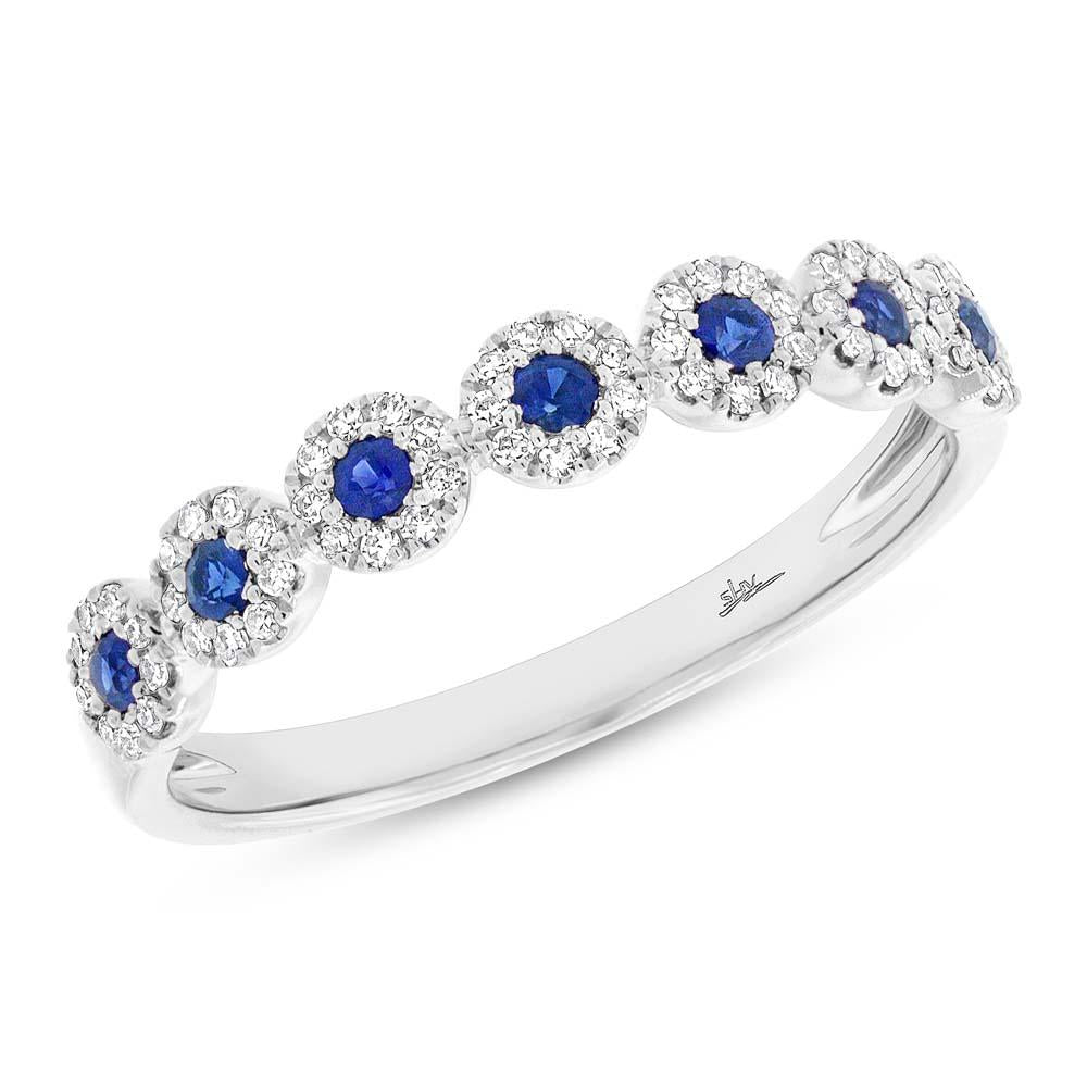 Diamond & 0.20ct Blue Sapphire 14k White Gold Lady's Band