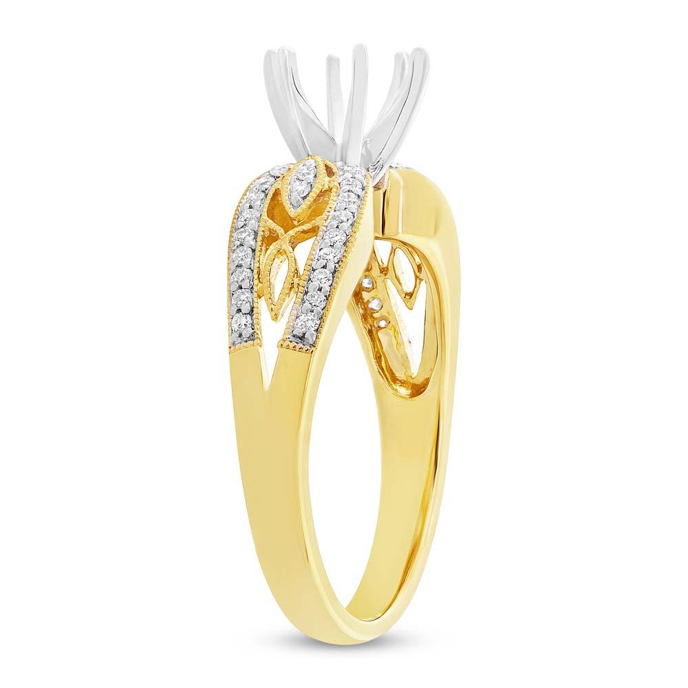 14k Yellow Gold Diamond Semi-mount Ring for 1.00ct Center - 0.20ct