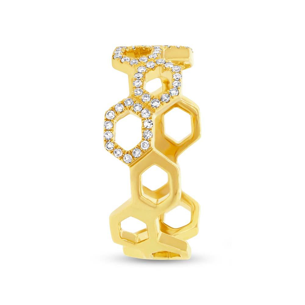 14k Yellow Gold Diamond Hexagon Lady's Ring - 0.19ct