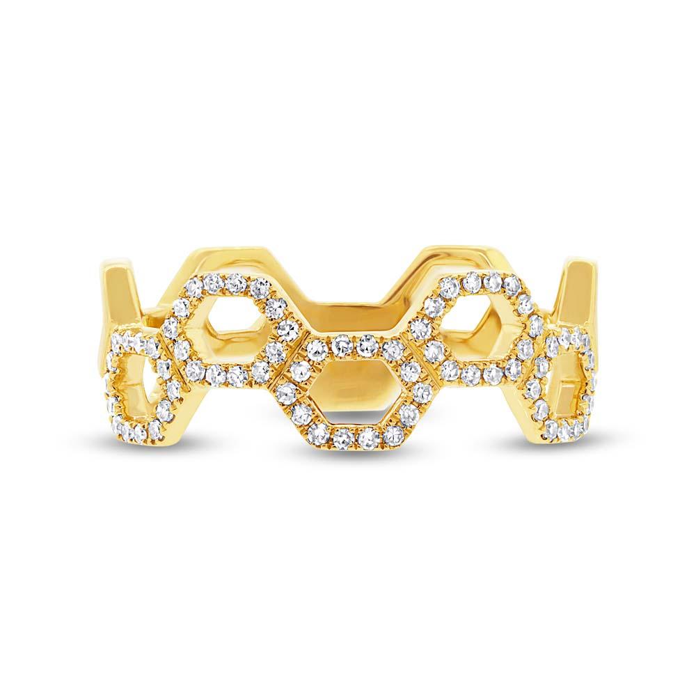 14k Yellow Gold Diamond Hexagon Lady's Ring - 0.19ct