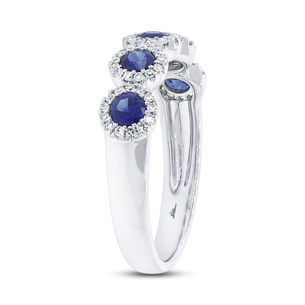 Diamond & 0.70ct Blue Sapphire 14k White Gold Band
