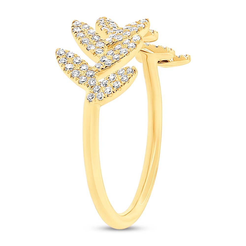 14k Yellow Gold Diamond Leaf Lady's Ring - 0.31ct