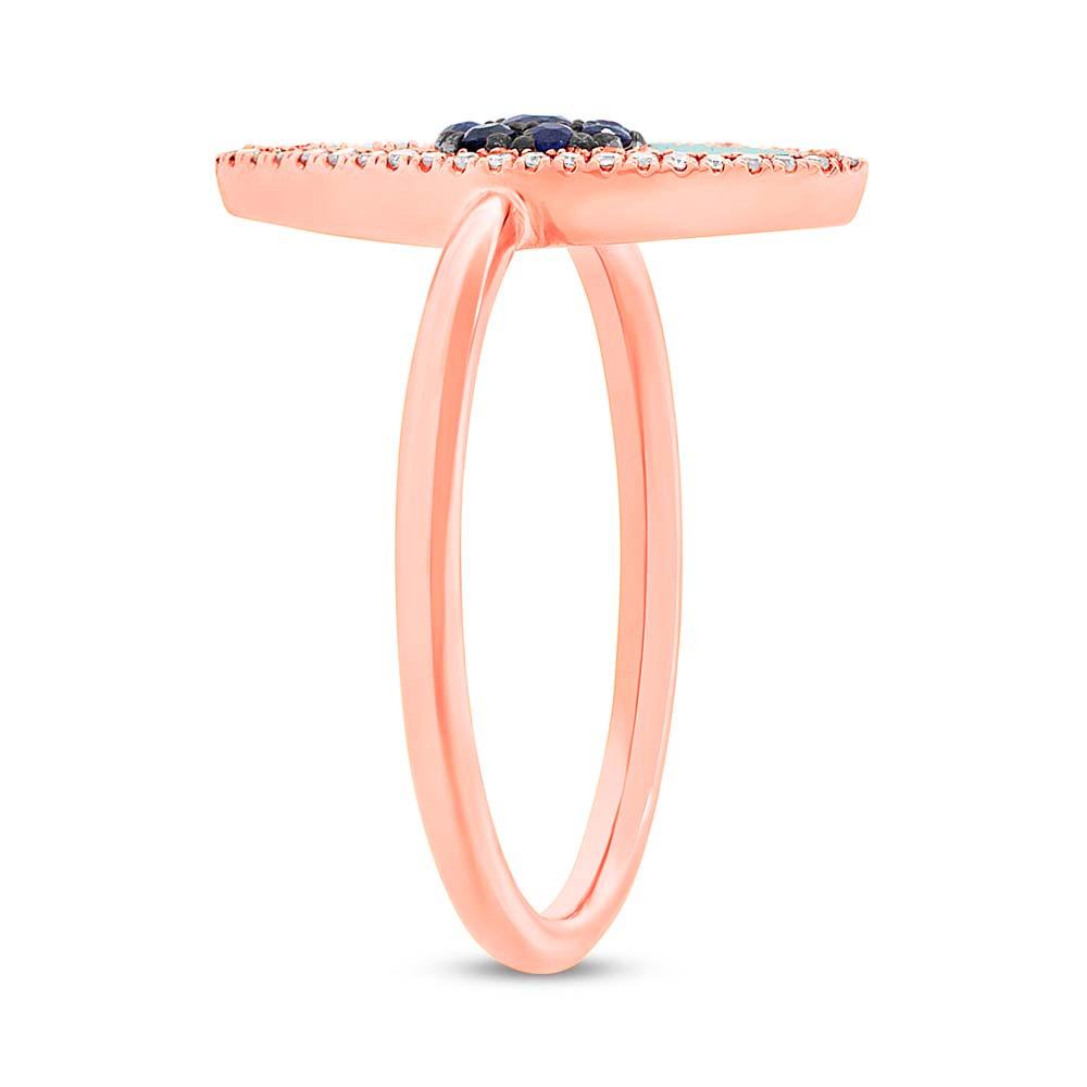 Diamond & 0.62ct Blue Sapphire & Composite Turquoise 14k Rose Gold Eye Ring