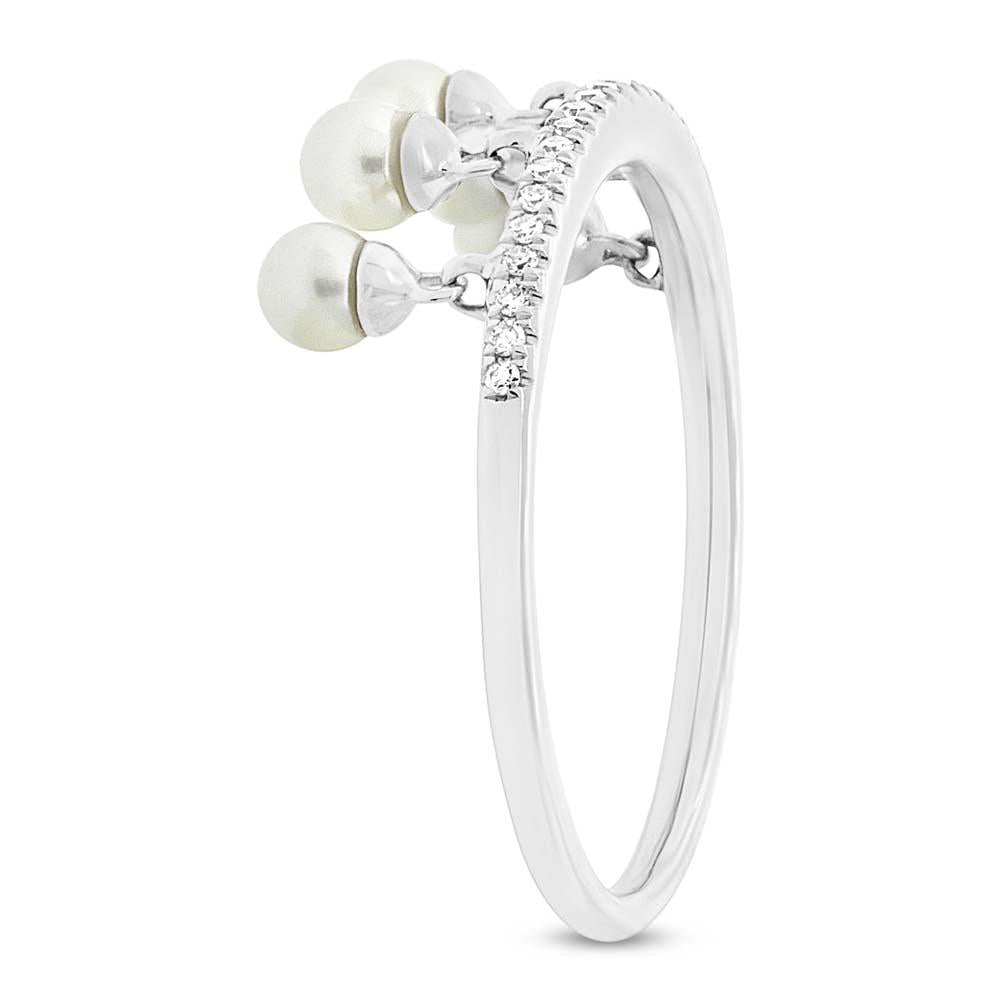 Diamond & 0.21ct Fresh Water Pearl 14k White Gold Ring - 0.08ct