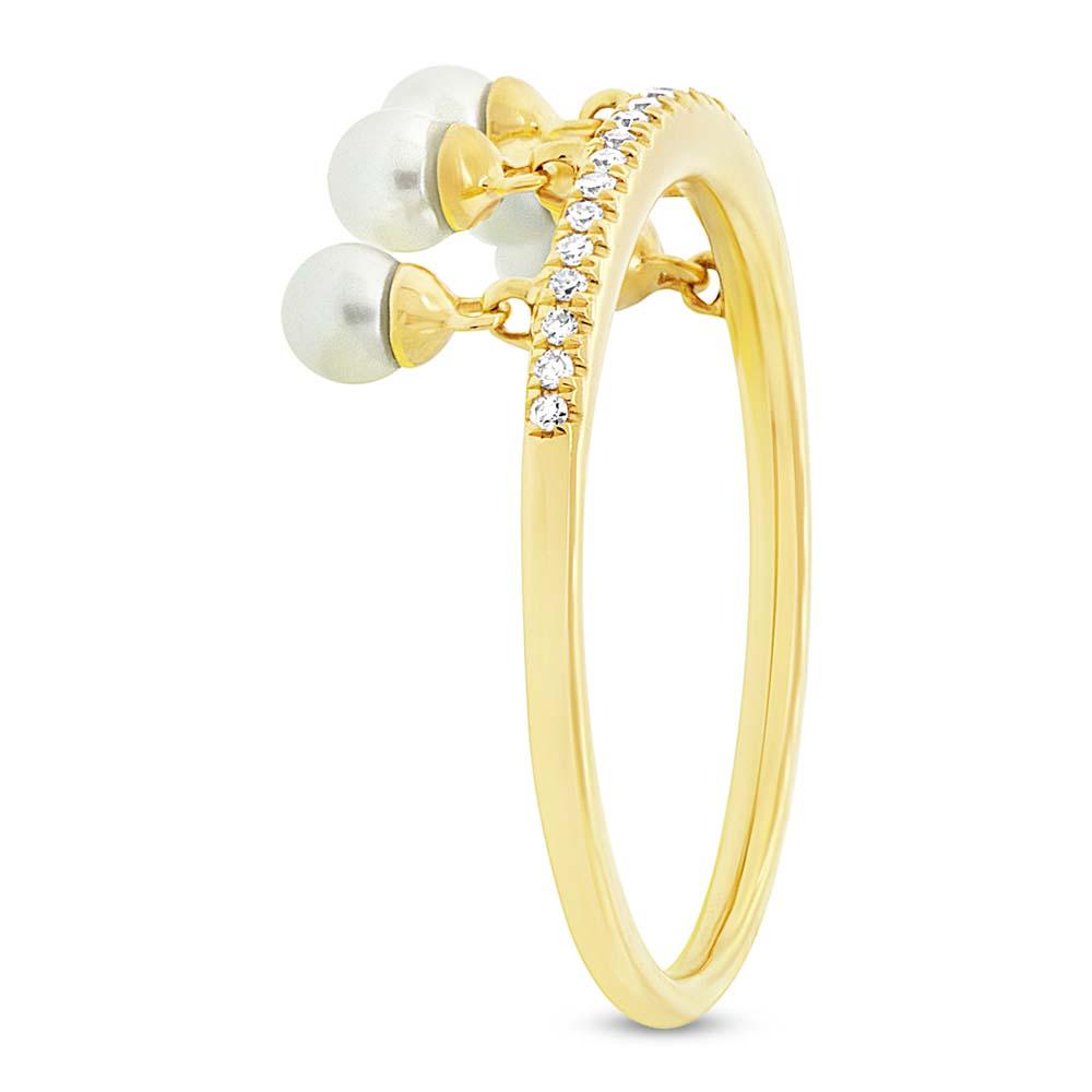 Diamond & 0.21ct Fresh Water Pearl 14k Yellow Gold Ring Size 6 - 0.08ct