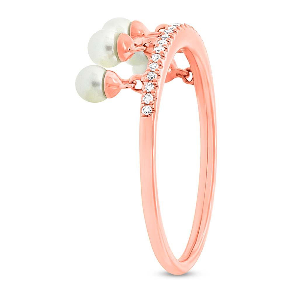 Diamond & 0.21ct Fresh Water Pearl 14k Rose Gold Ring - 0.08ct