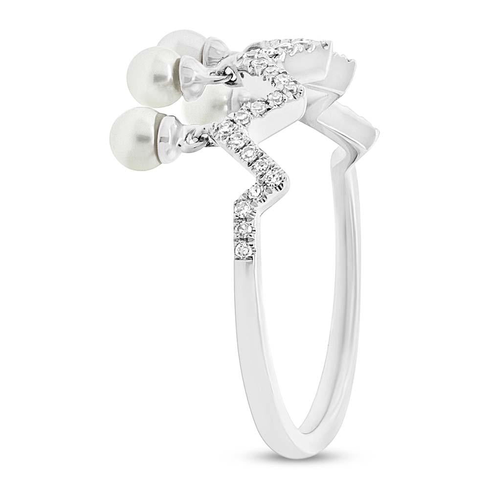 Diamond & 0.17ct Fresh Water Pearl 14k White Gold Ring - 0.13ct