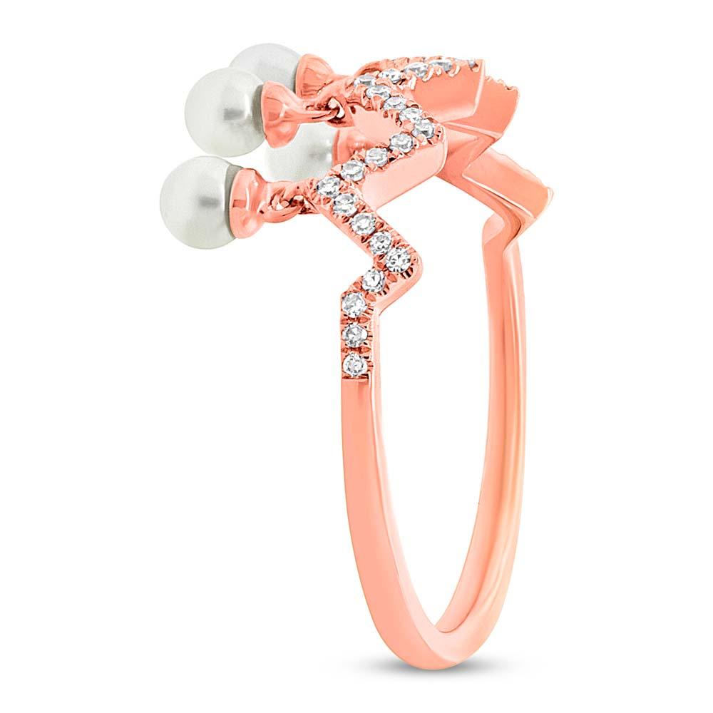 Diamond & 0.17ct Fresh Water Pearl 14k Rose Gold Ring - 0.13ct