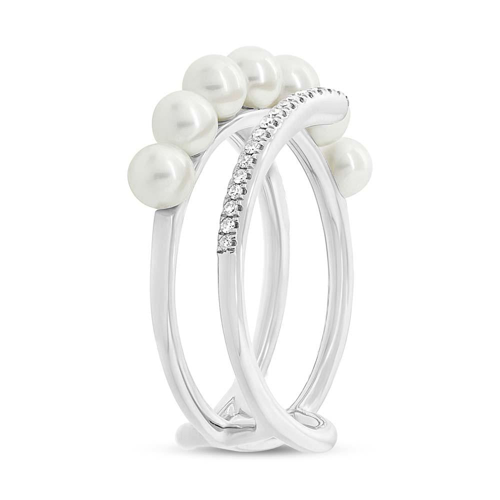 Diamond & 0.47ct Fresh Water Pearl 14k White Gold Ring - 0.11ct