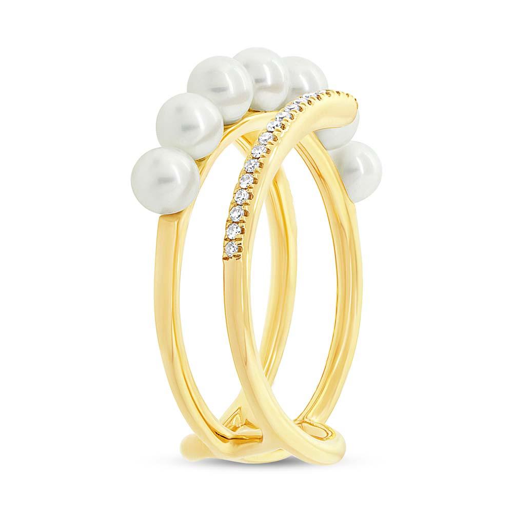 Diamond & 0.47ct Fresh Water Pearl 14k Yellow Gold Ring - 0.11ct