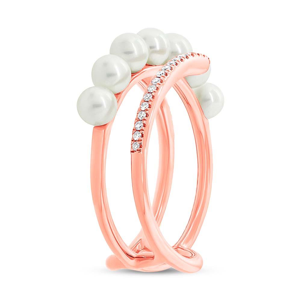 Diamond & 0.47ct Fresh Water Pearl 14k Rose Gold Ring - 0.11ct