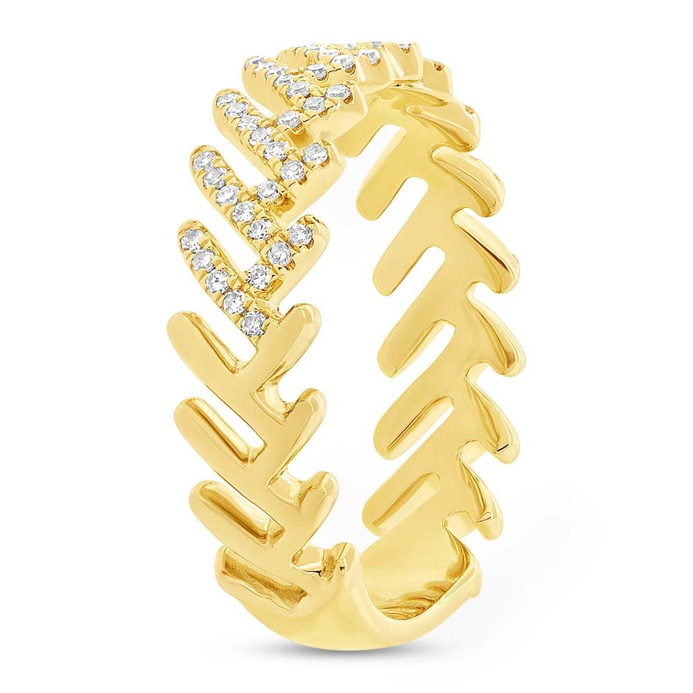 14k Yellow Gold Diamond Leaf Ring - 0.20ct