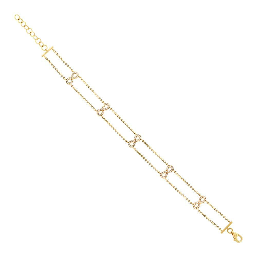 14k Yellow Gold Diamond Ribbon Bow Bracelet - 0.25ct