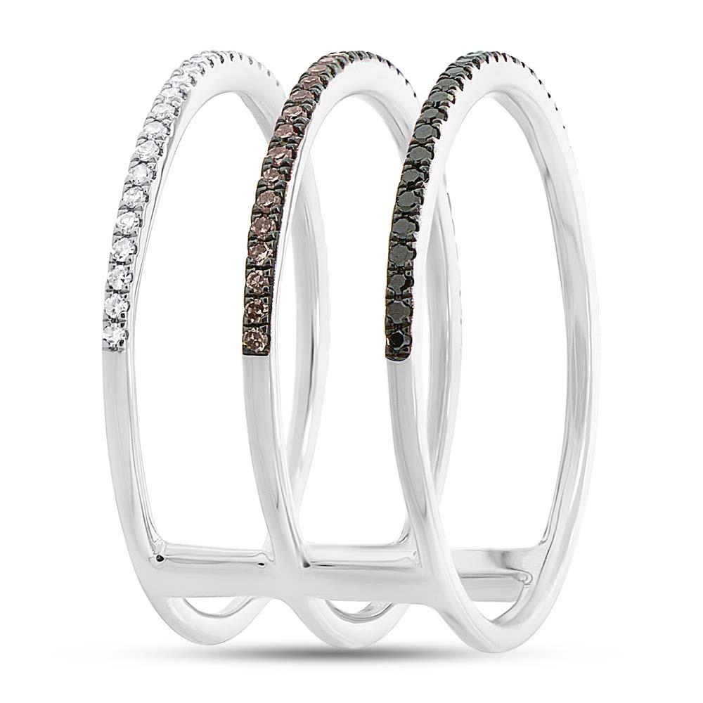 14k White Gold White, Black & Champagne Diamond Lady's Ring - 0.28ct