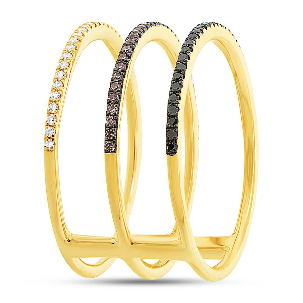 14k Yellow Gold White, Black & Champagne Diamond Lady's Ring - 0.28ct