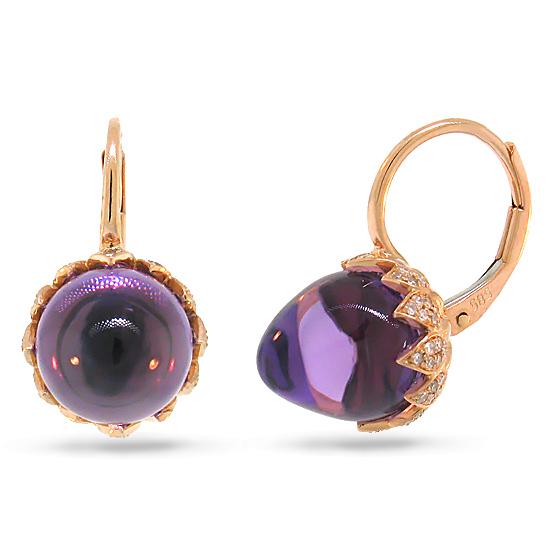 Diamond & 11.55ct Amethyst 14k Rose Gold Earring - 0.34ct