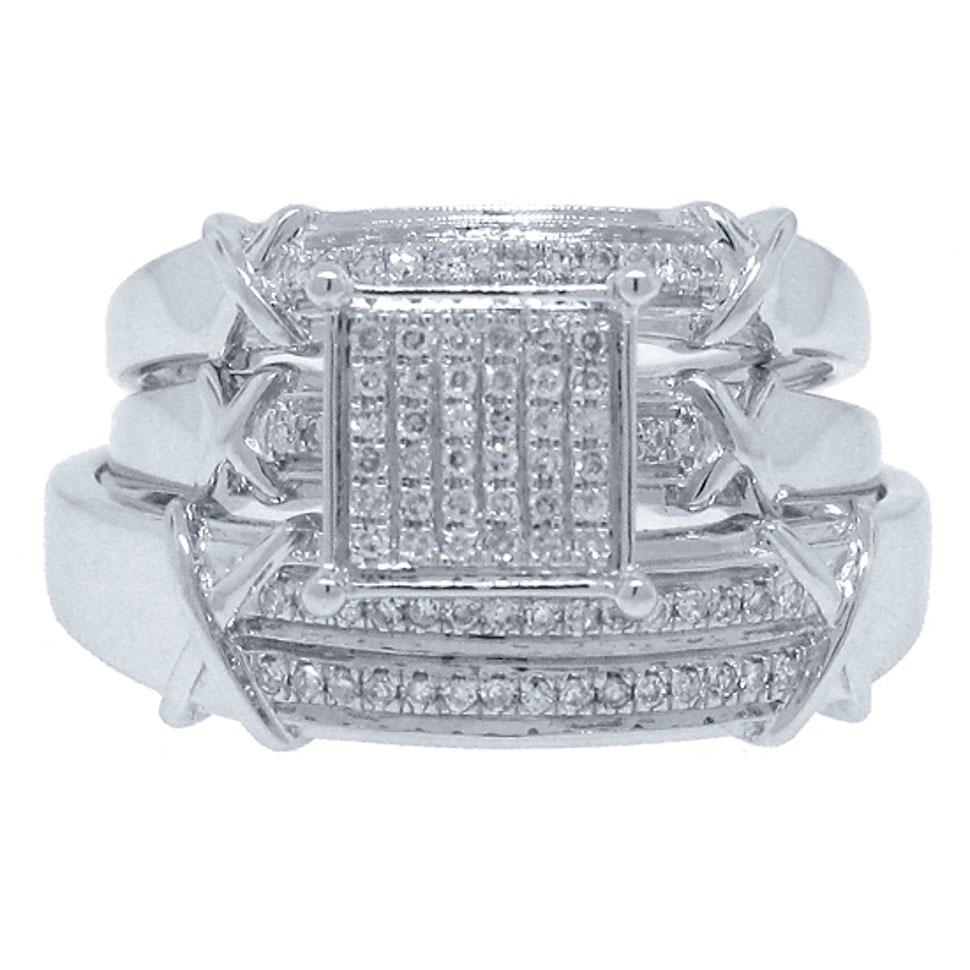 14k White Gold Diamond Trio Set Pave - 0.21ct
