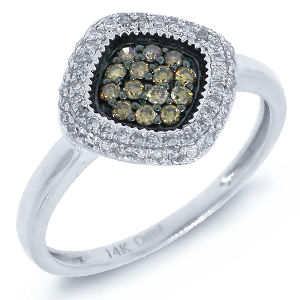 14k White Gold White & Champagne Diamond Lady's Ring - 0.38ct