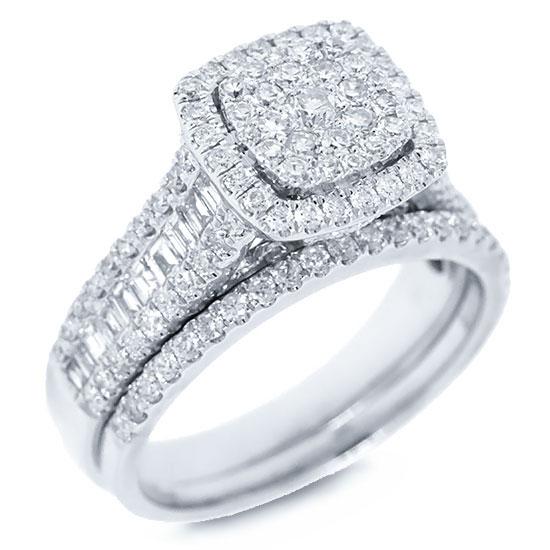 14k White Gold Diamond Wedding Set Pave - 1.30ct