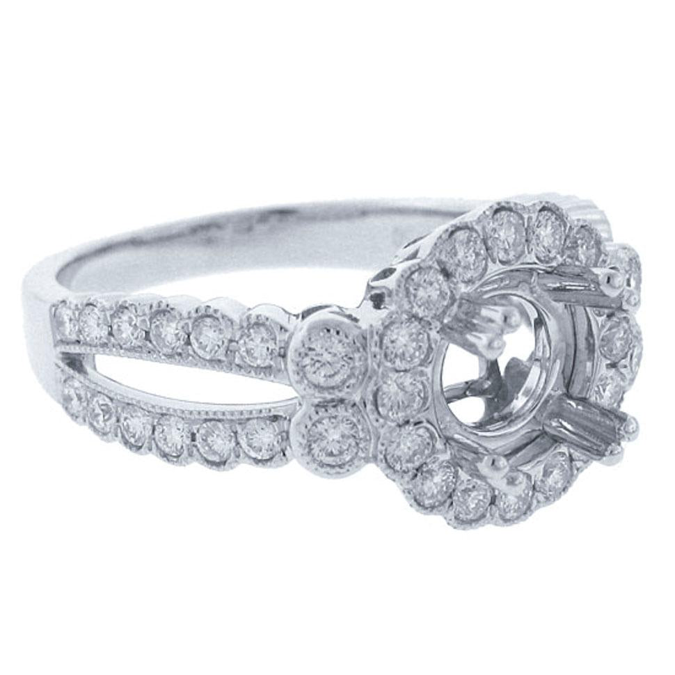 18k White Gold Diamond Semi-mount Ring - 0.75ct