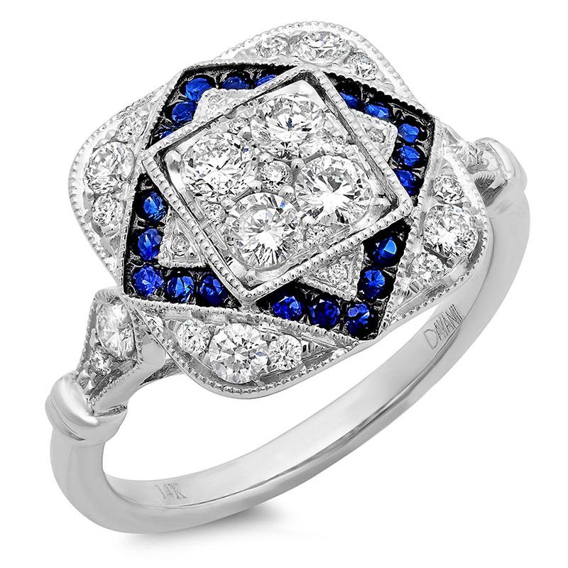 Diamond & 0.24ct Blue Sapphire 14k White Gold Ring - 0.75ct