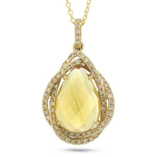 Diamond & 3.00ct Citrine 14k Yellow Gold Pendant - 0.25ct