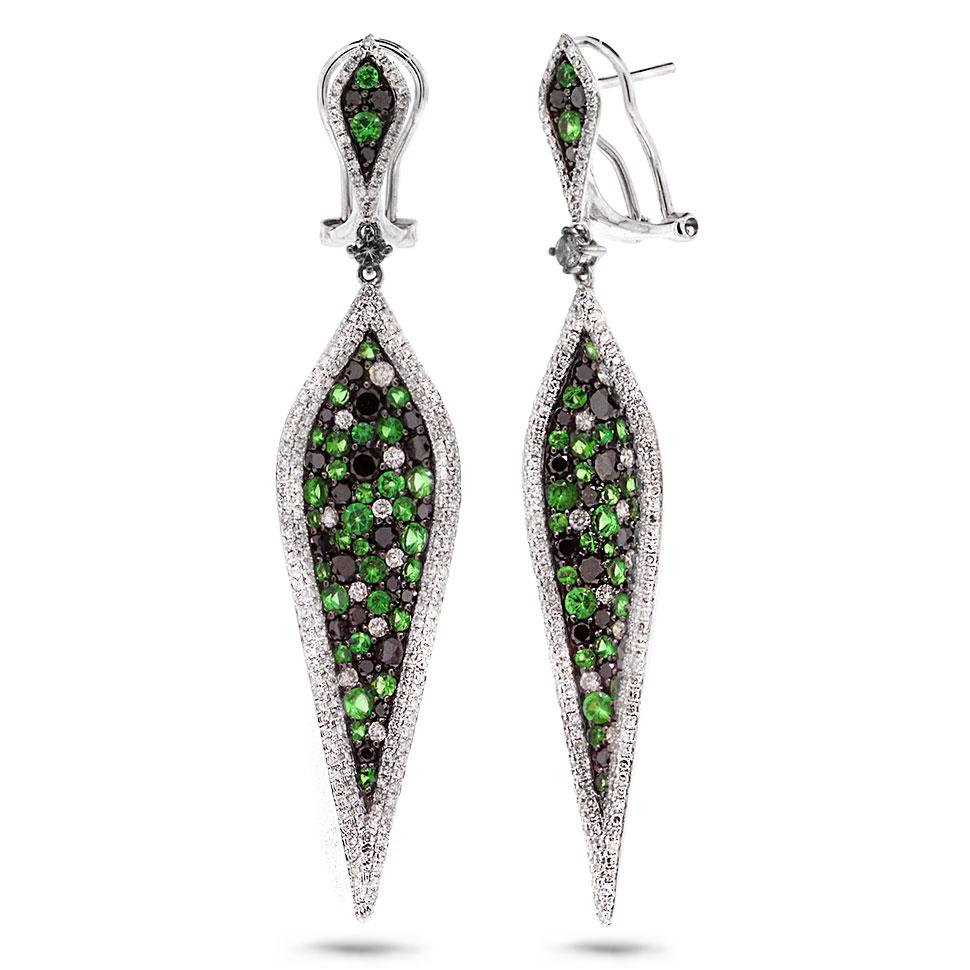 Black & White Diamond & 2.16ct Green Garnet 14k White Gold Earring - 2.93ct