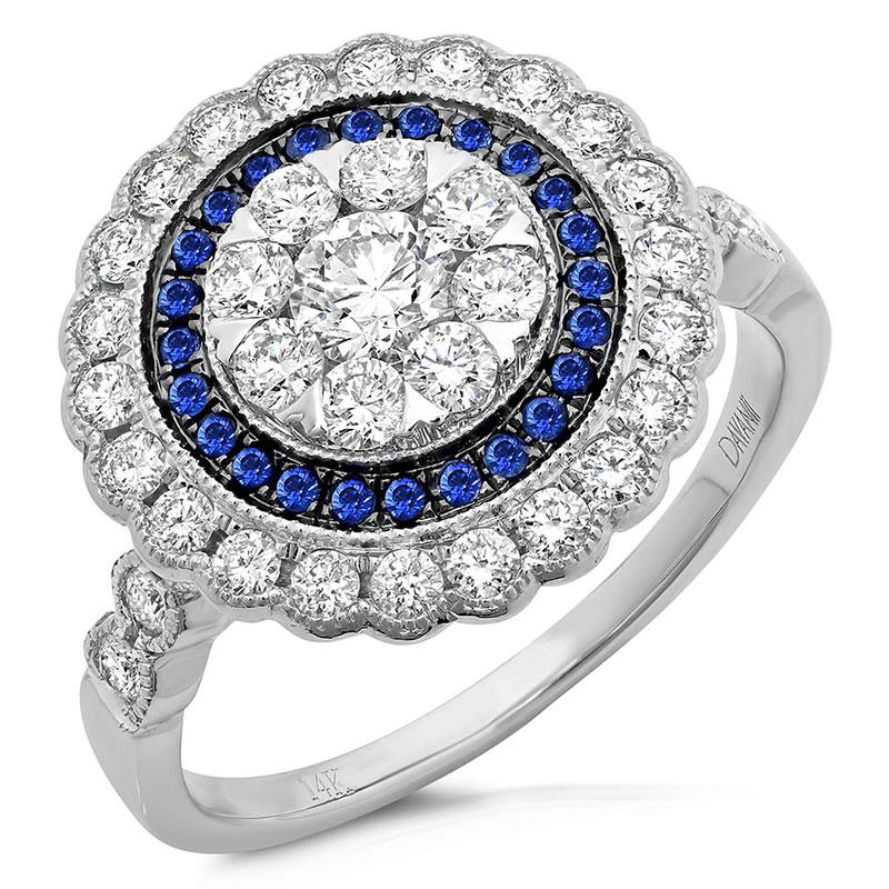 Diamond & 0.17ct Blue Sapphire 14k White Gold Ring - 1.16ct