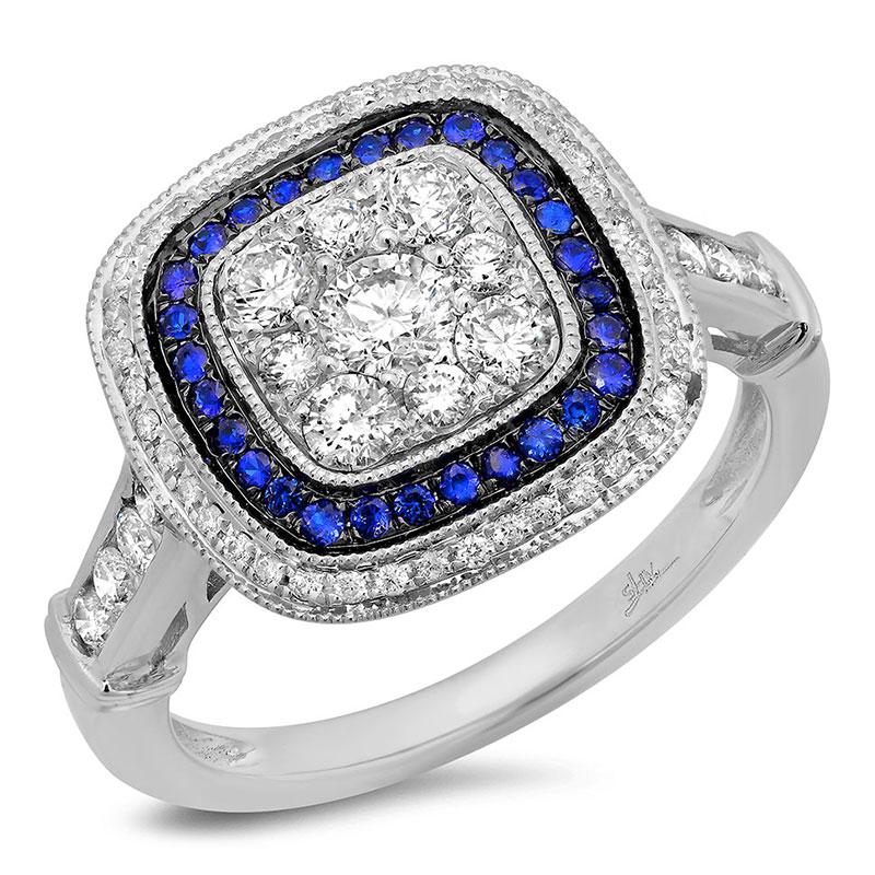 Diamond & 0.16ct Blue Sapphire 14k White Gold Ring - 0.77ct