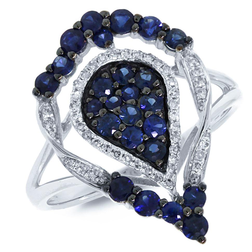 Diamond & 0.94ct Blue Sapphire 14k White Gold Ring - 0.16ct