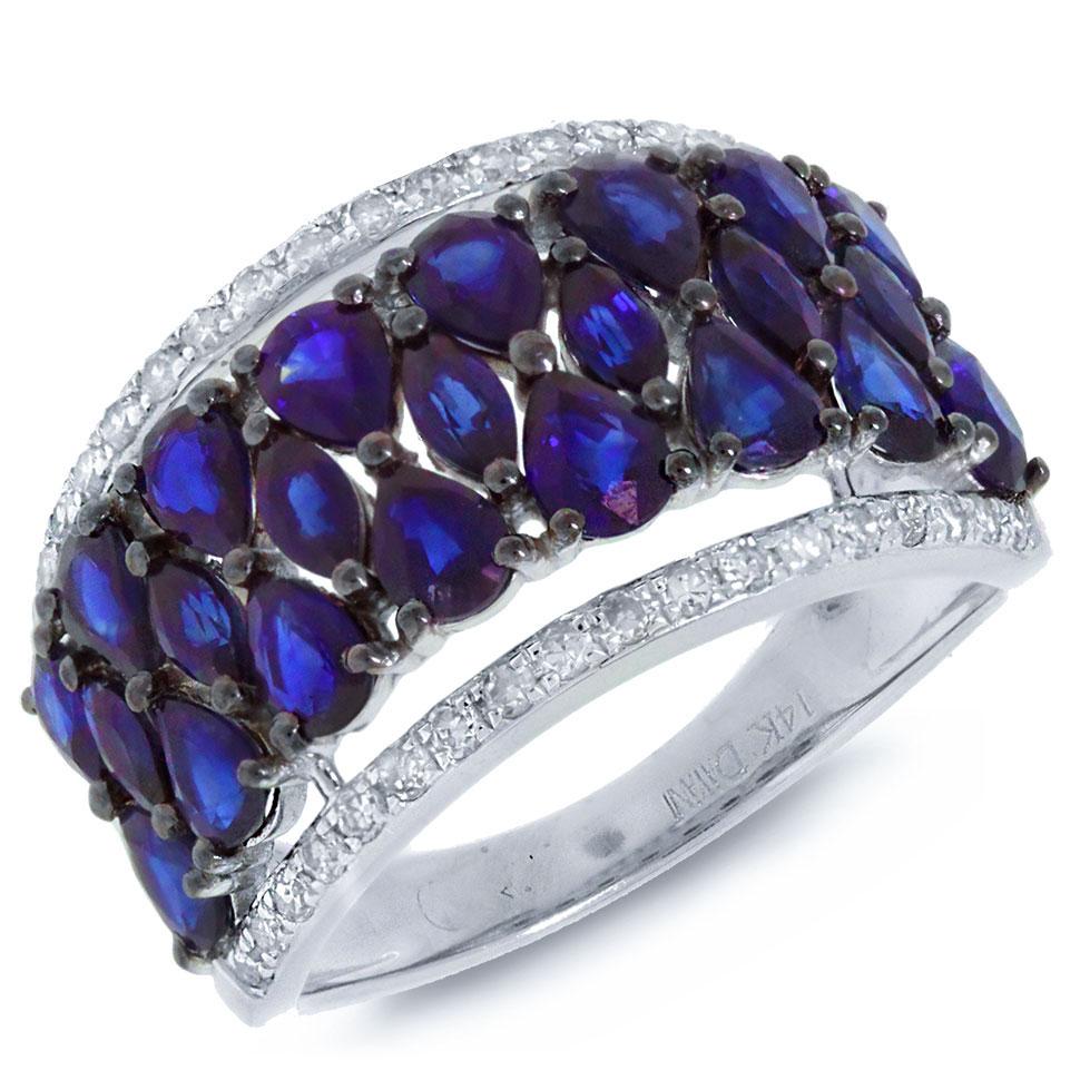 Diamond & 3.43ct Blue Sapphire 14k White Gold Ring - 0.31ct