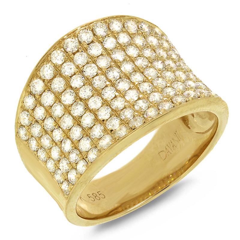 14k Yellow Gold Diamond Pave Ring - 1.85ct